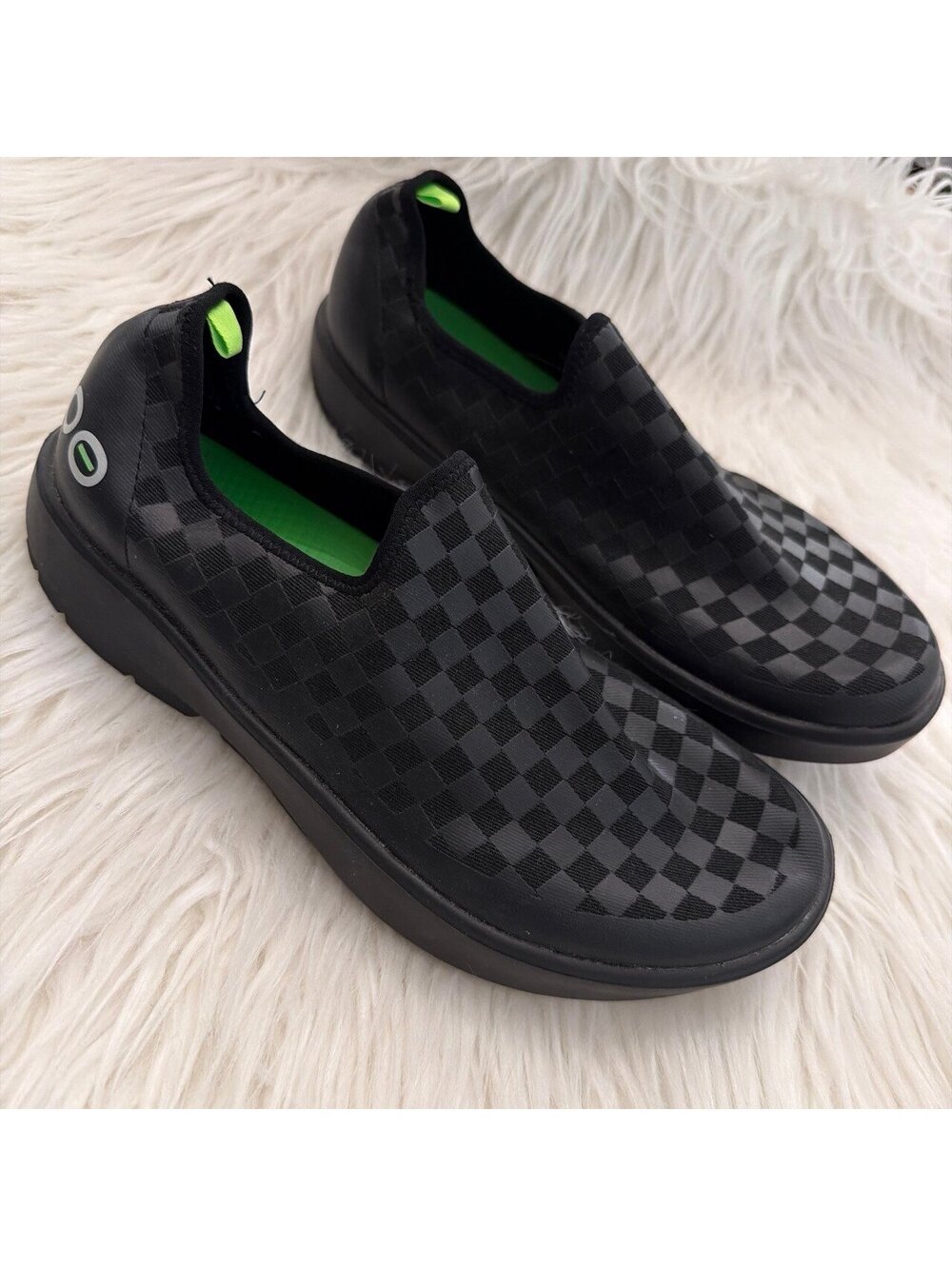 Oofos Black checkered slip-on shoes size 10